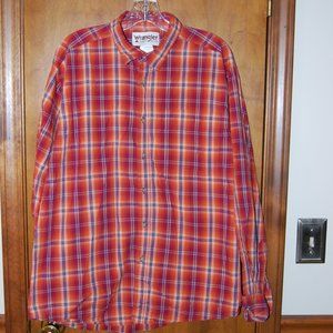 Wrangler Men's XL button down shirt Orange Plaid Rugged wear
